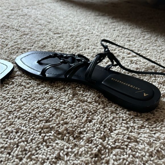 Anthropologie Sz 9 NWOB black leather lace up gladiator sandals - Picture 2 of 6